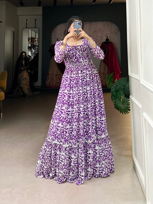 Purple Stylish Georgette Long Gown Dress