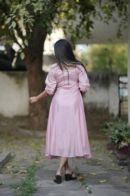 Pink Summer Wear Chinon Flary Kurti