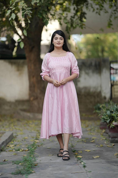 Pink Summer Wear Chinon Flary Kurti
