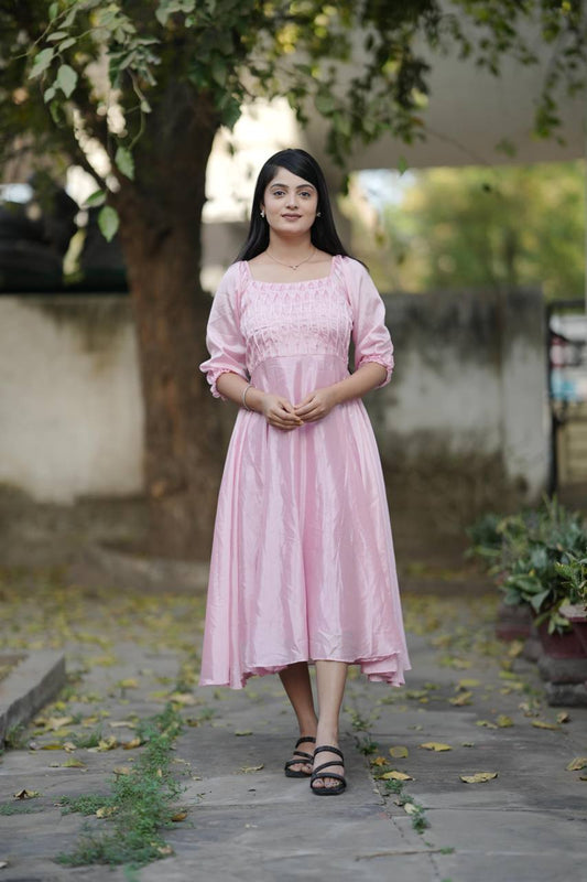Pink Summer Wear Chinon Flary Kurti