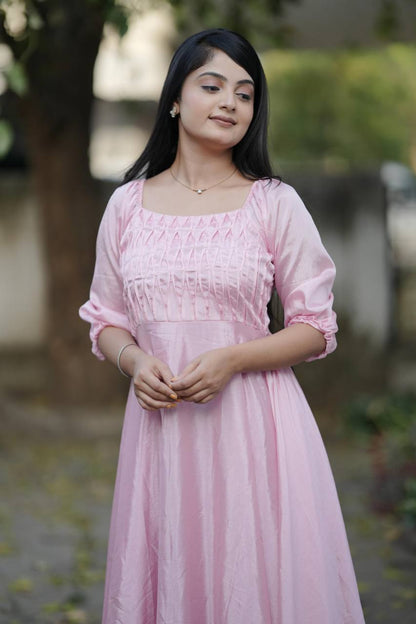 Pink Summer Wear Chinon Flary Kurti