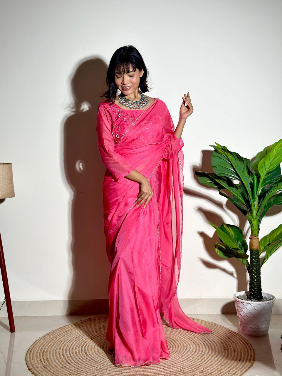 Pink Tabby Organza Silk Saree