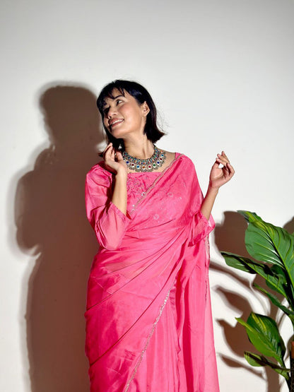 Pink Tabby Organza Silk Saree