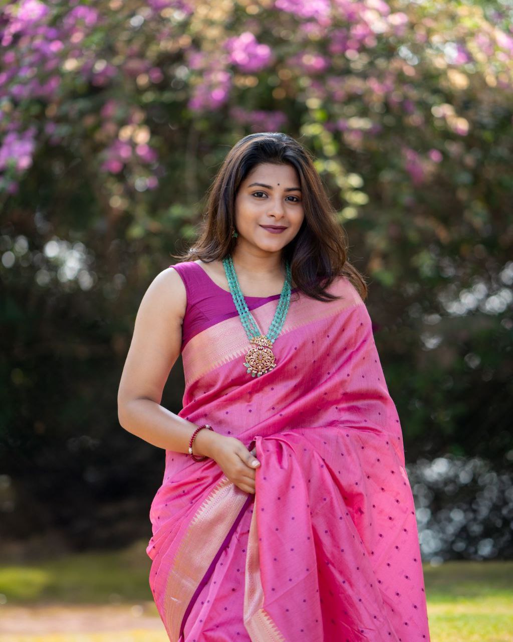 Pink Traditional Chanderi Silk Saree