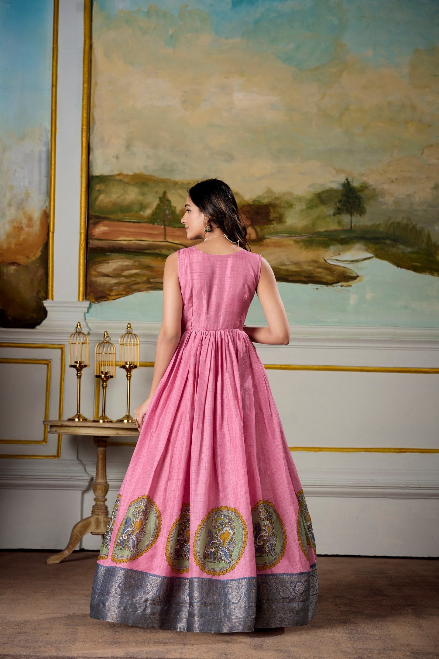 Pink Traditional Dola Silk Gown Dress