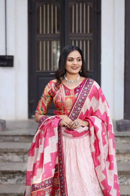 Pink Traditional Jacquard Viscose Lehenga