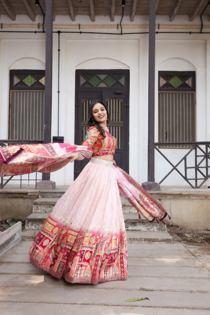 Pink Traditional Jacquard Viscose Lehenga