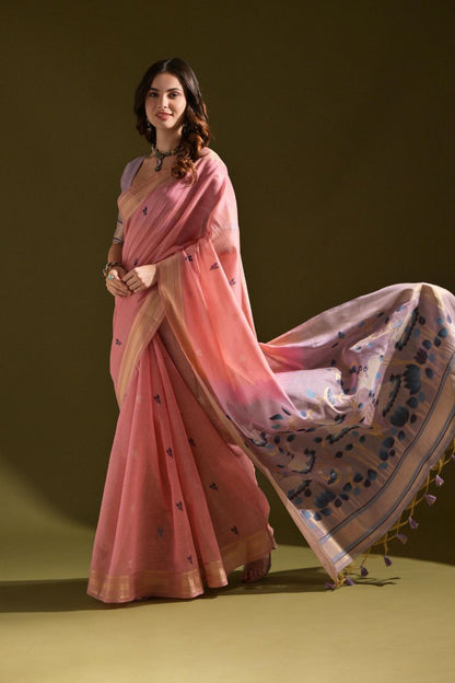 Pink Traditional Muga Cotton Saree