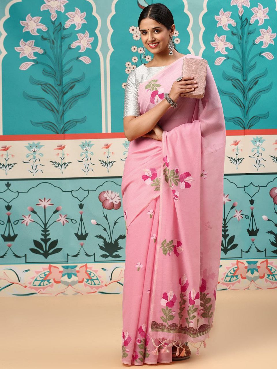 Pink Traditional Mul Cotton Saree