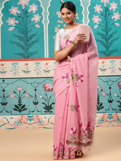 Pink Traditional Mul Cotton Saree