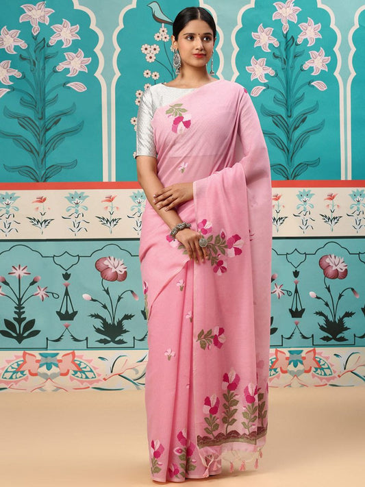 Pink Traditional Mul Cotton Saree
