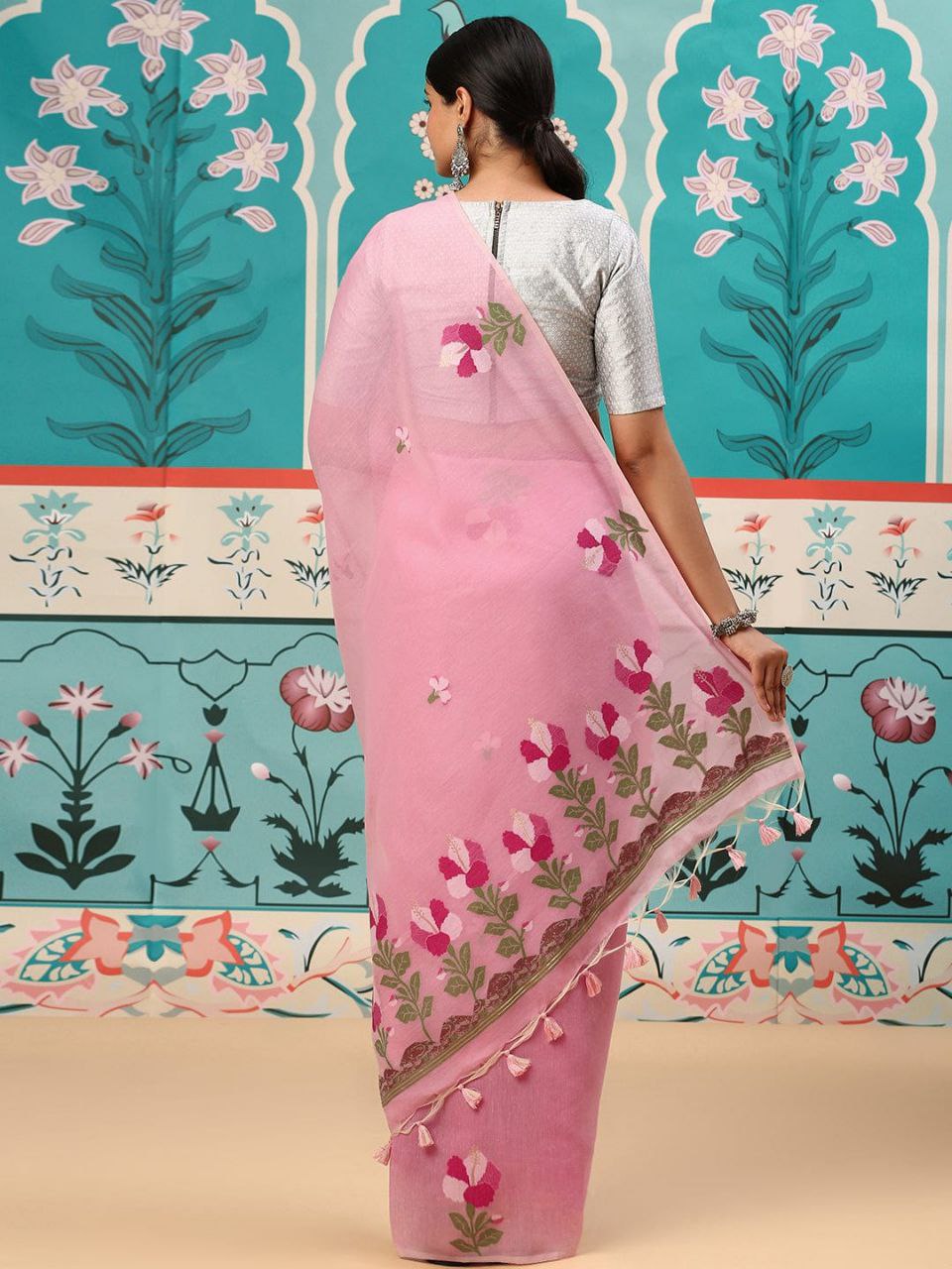 Pink Traditional Mul Cotton Saree