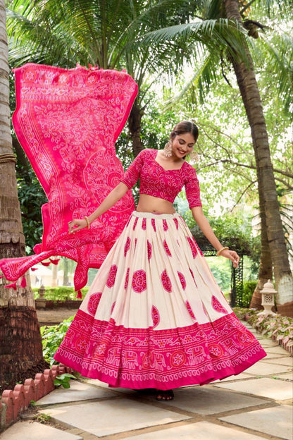 Pink Wedding Wear Patola Printed Lehenga