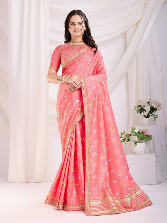 Pink Wedding Wear Vichitra Silk Saree