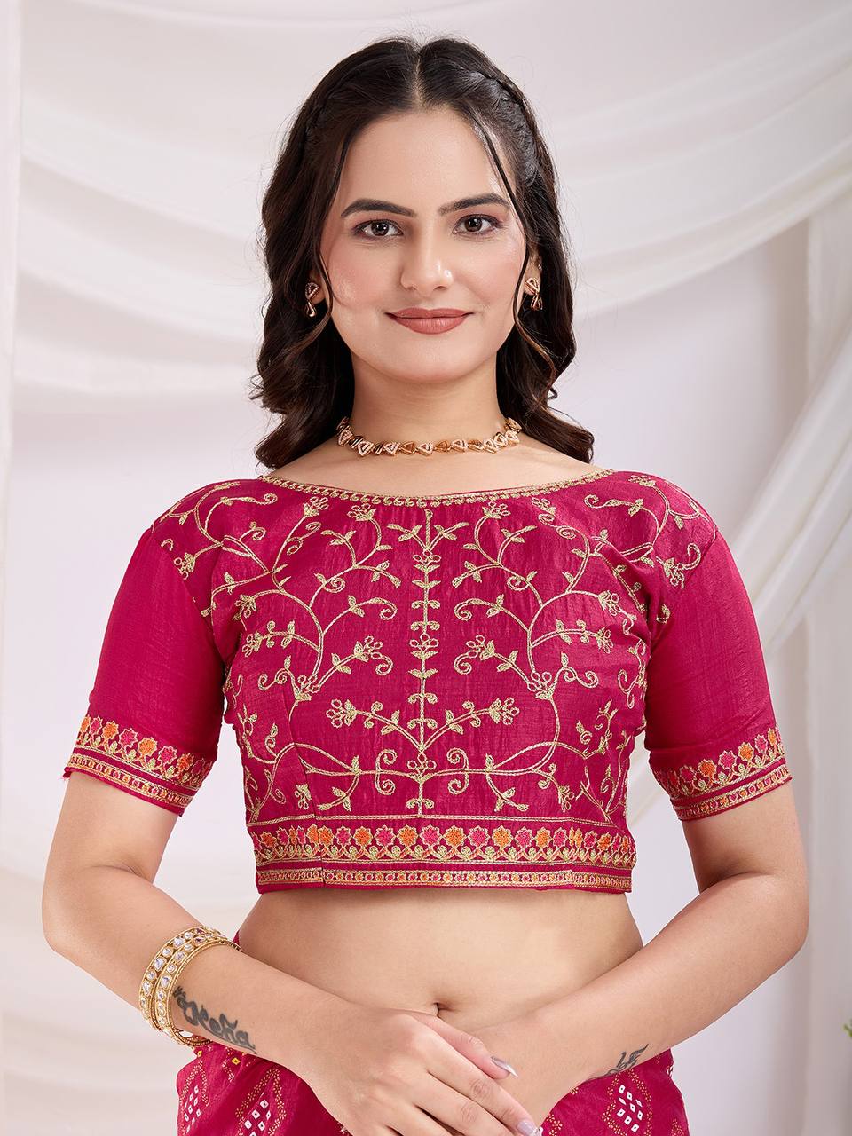 Rani Pink Wedding Wear Vichitra Silk Saree