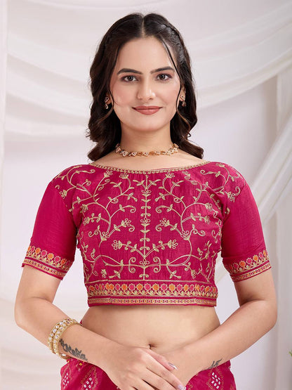 Rani Pink Wedding Wear Vichitra Silk Saree