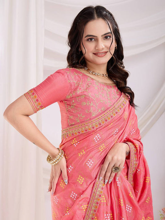 Pink Wedding Wear Vichitra Silk Saree