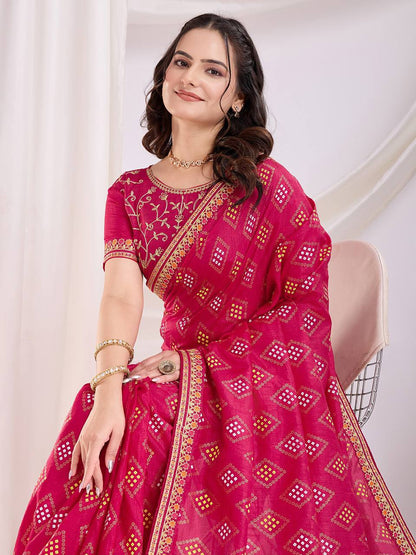 Rani Pink Wedding Wear Vichitra Silk Saree