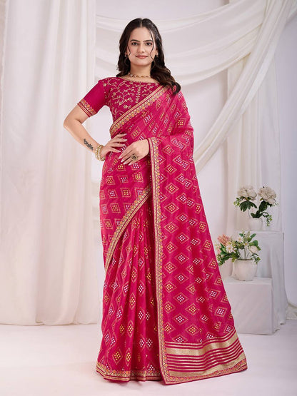 Rani Pink Wedding Wear Vichitra Silk Saree