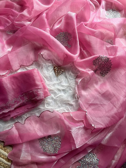 Pink Zimmy Choo Shimmer Tissue Saree