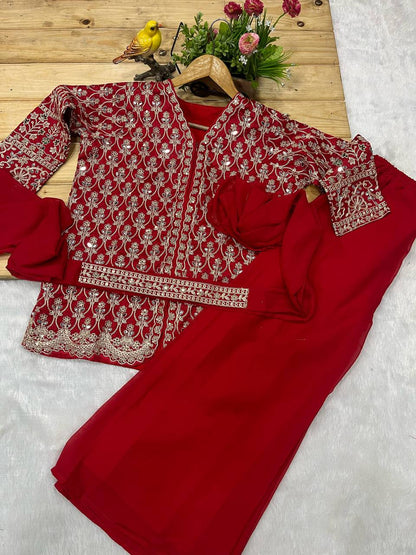 Pinkish Red Designer Three Piece Suit