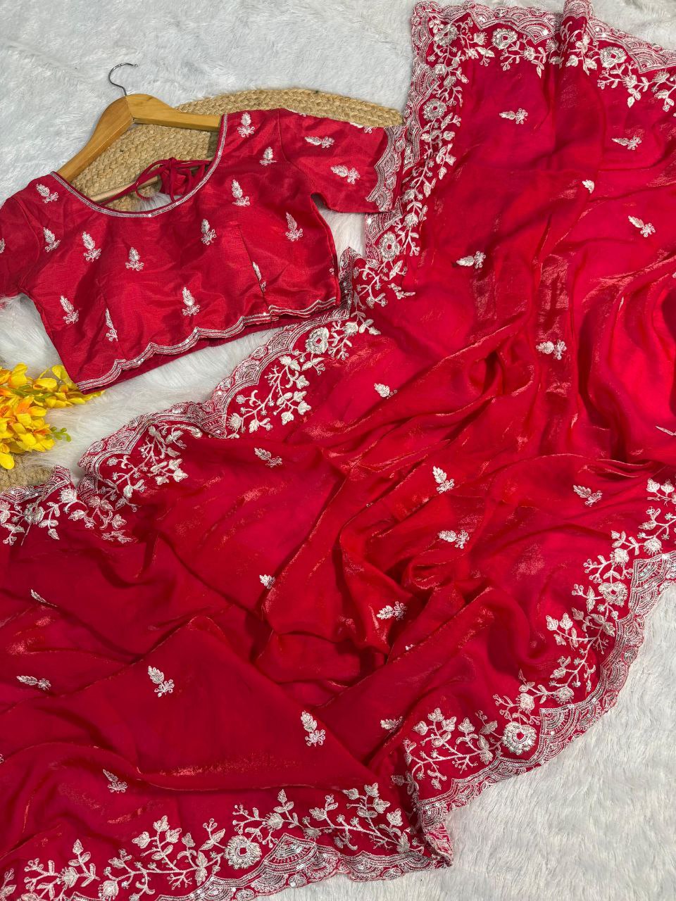Pinkish Red Fancy Silk Saree