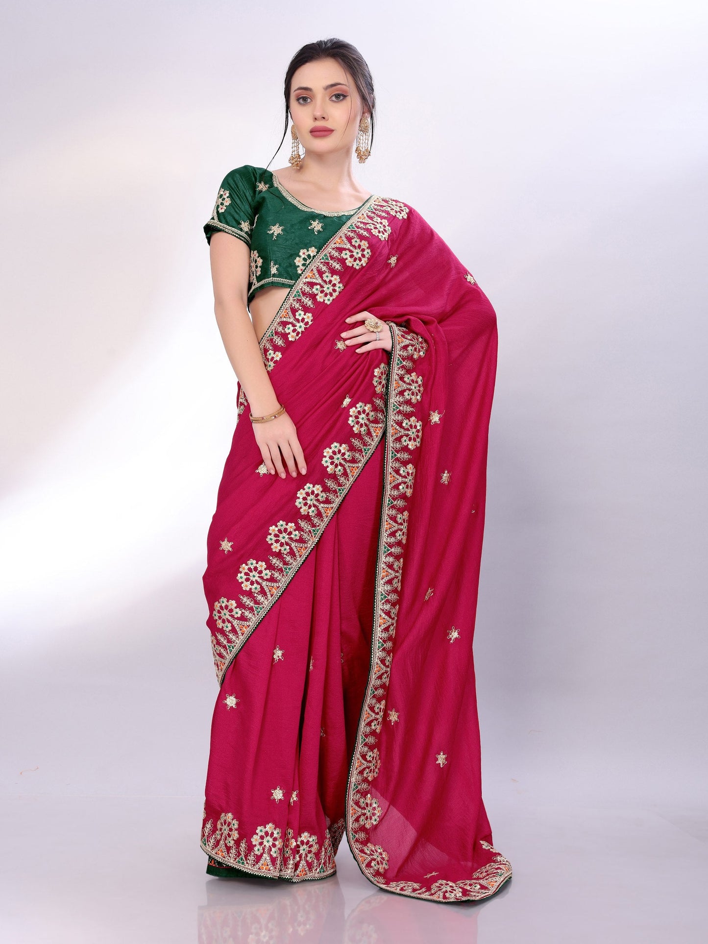 Pinkish Red Two Tone Soft Silk Saree