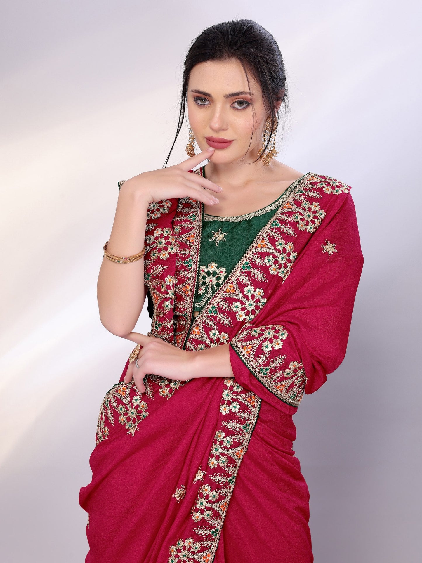 Pinkish Red Two Tone Soft Silk Saree
