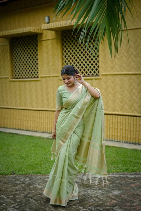Pista Banarasi Raw Silk Saree