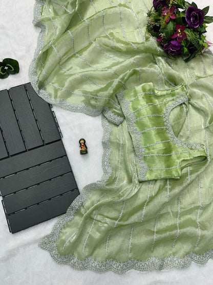 Pista Designer Burberry Silk Saree