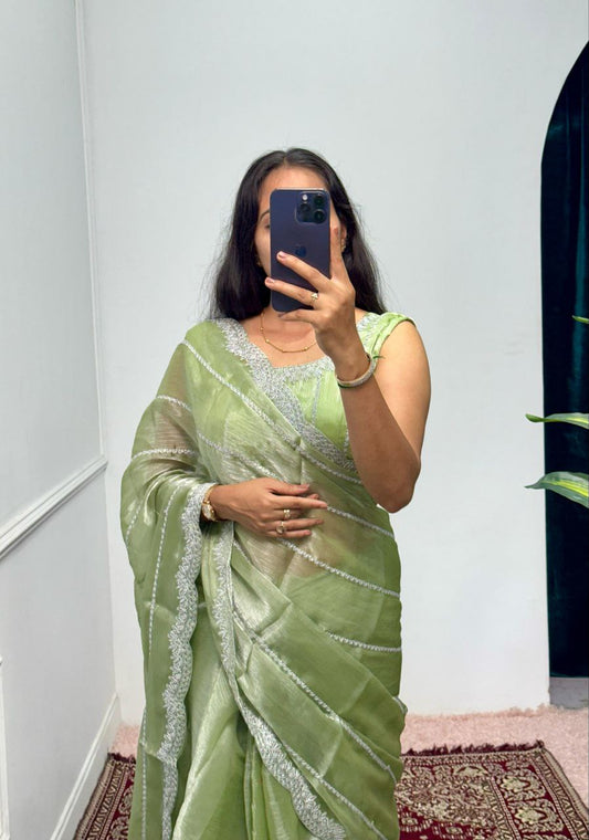 Pista Designer Burberry Silk Saree