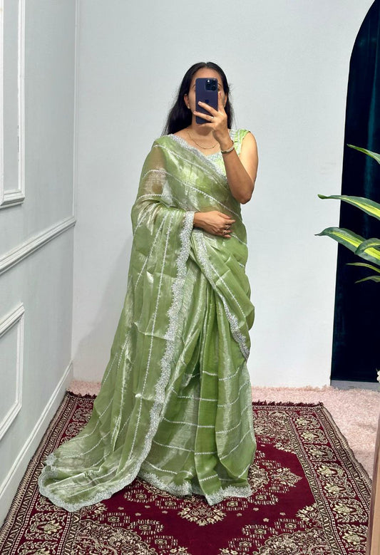 Pista Designer Burberry Silk Saree