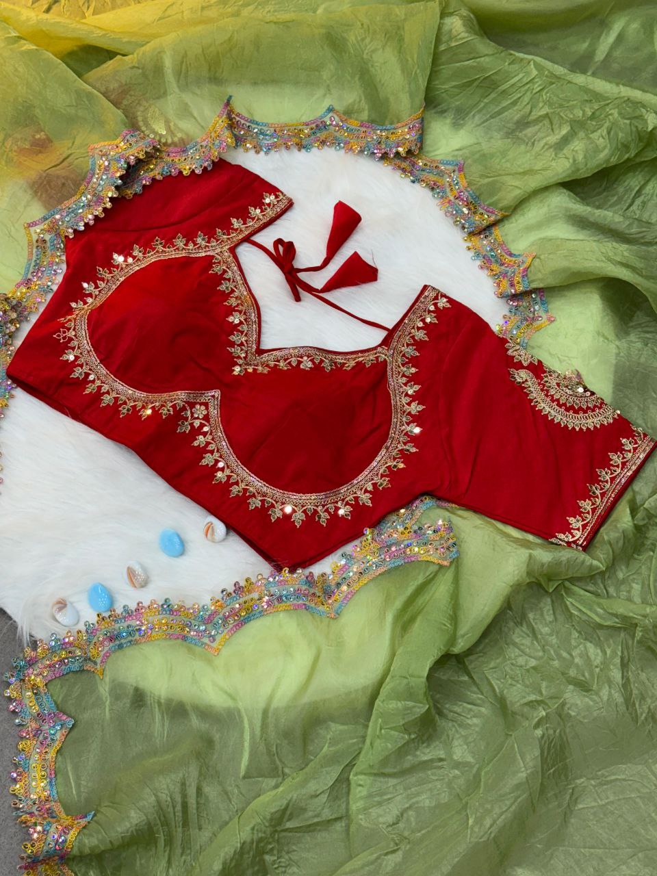 Pista Designer Gold Crush Saree