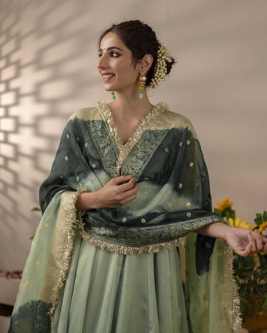Pista Designer Long Gown Dress With Dupatta