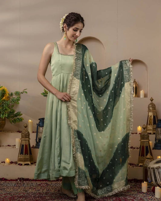 Pista Designer Long Gown Dress With Dupatta