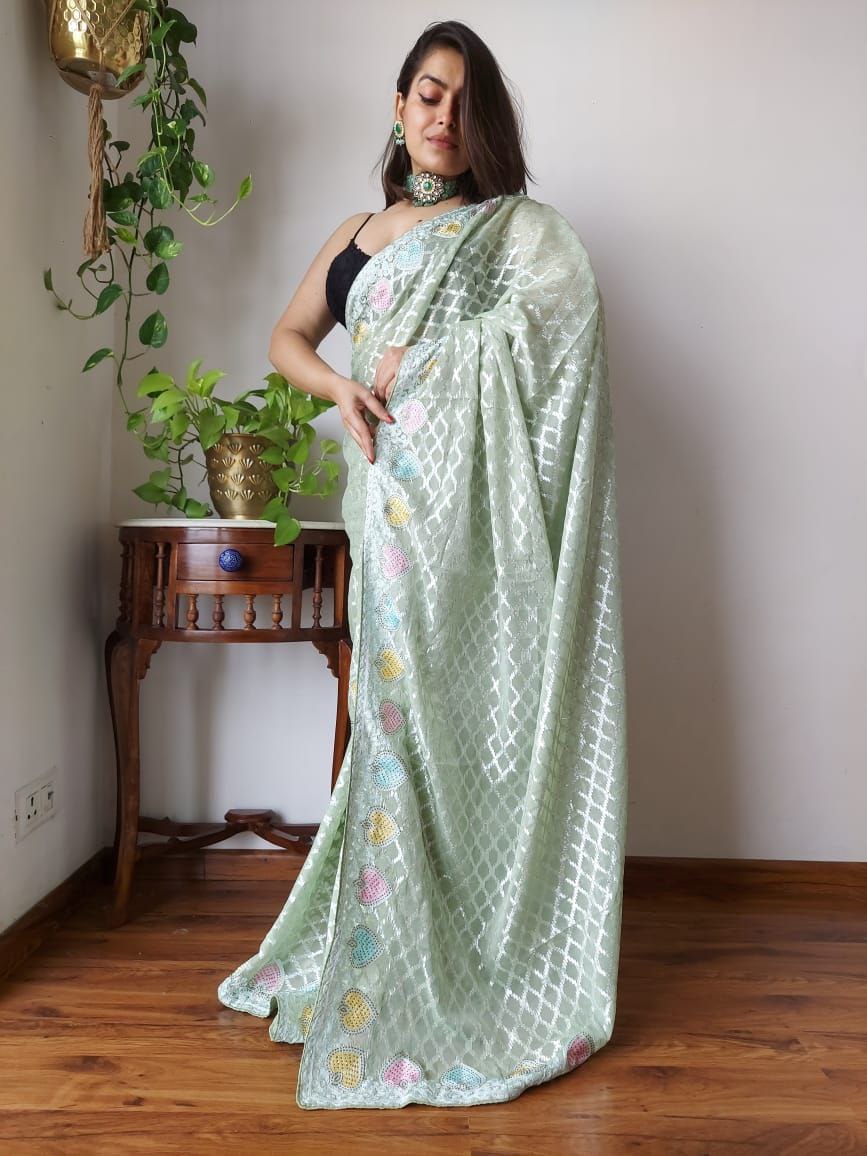 Pista Designer Party Wear Georgette Saree