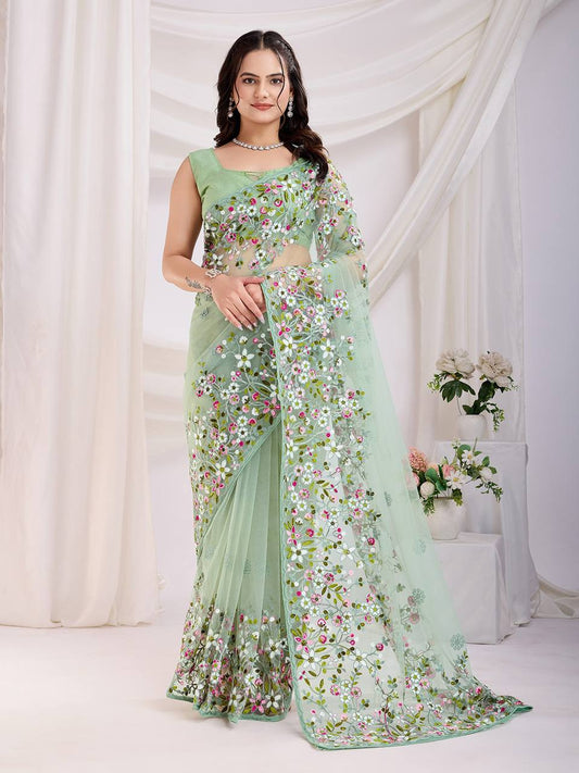 Pista Designer Soft Net Saree