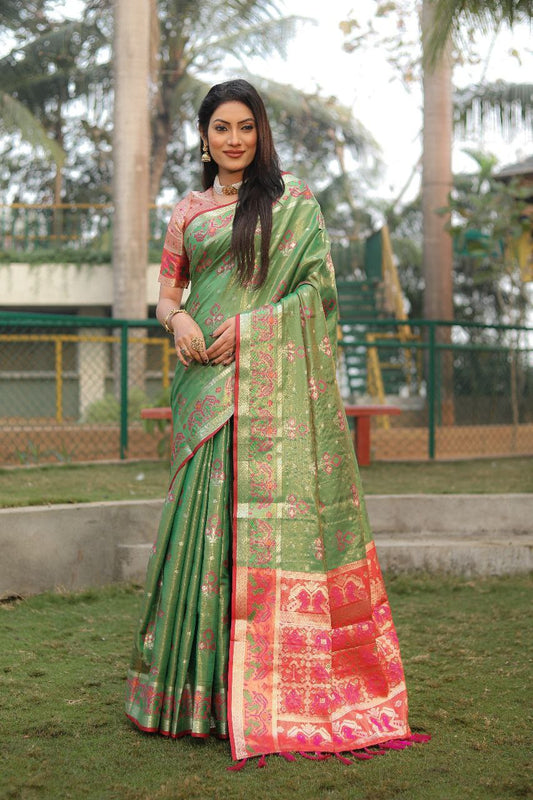 Pista Green Traditional Organza Silk Saree