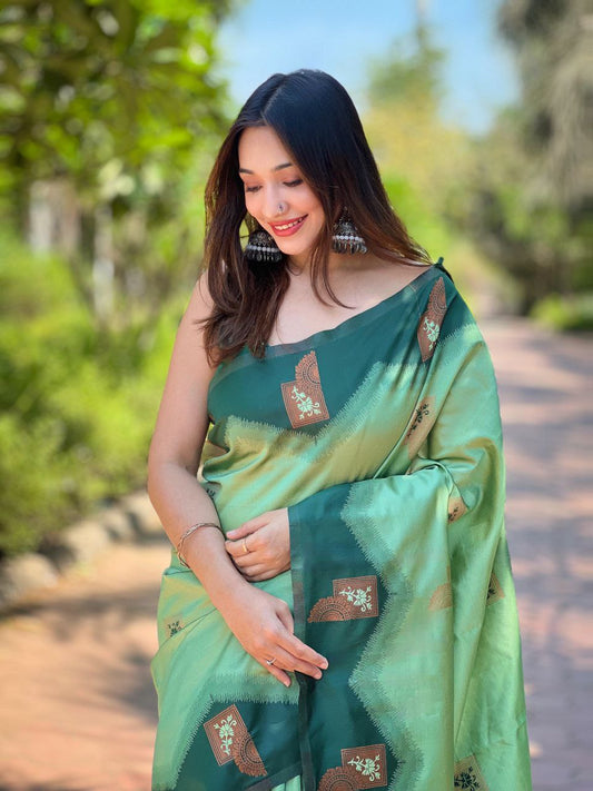 Pista Kanjivaram Pattu Zari Silk Saree