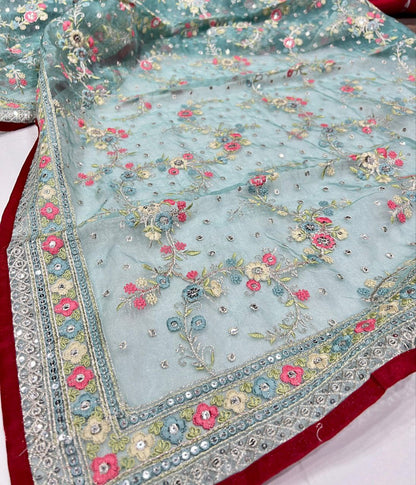 Pista Party Wear Organza Silk Saree