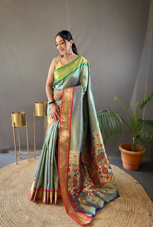 Pista Traditional Marathi Paithani Saree
