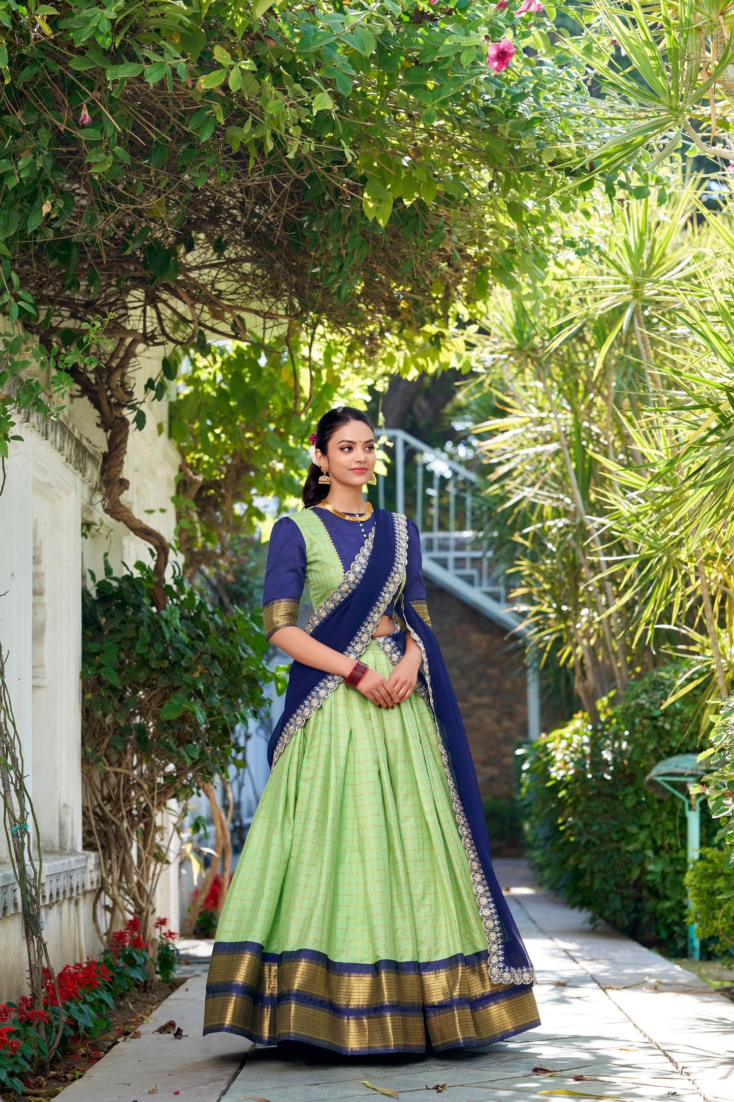 Pista Traditional Zari Chex Lehenga