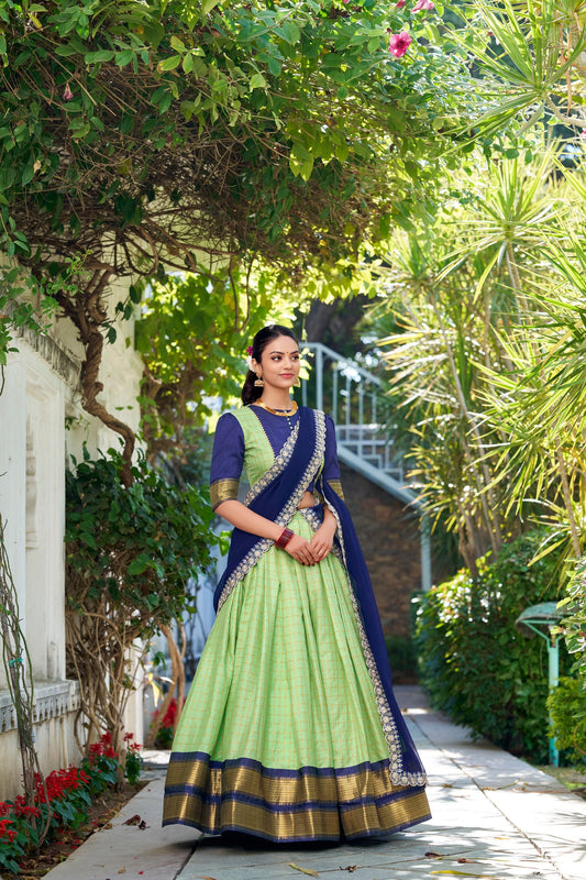 Pista Traditional Zari Chex Lehenga