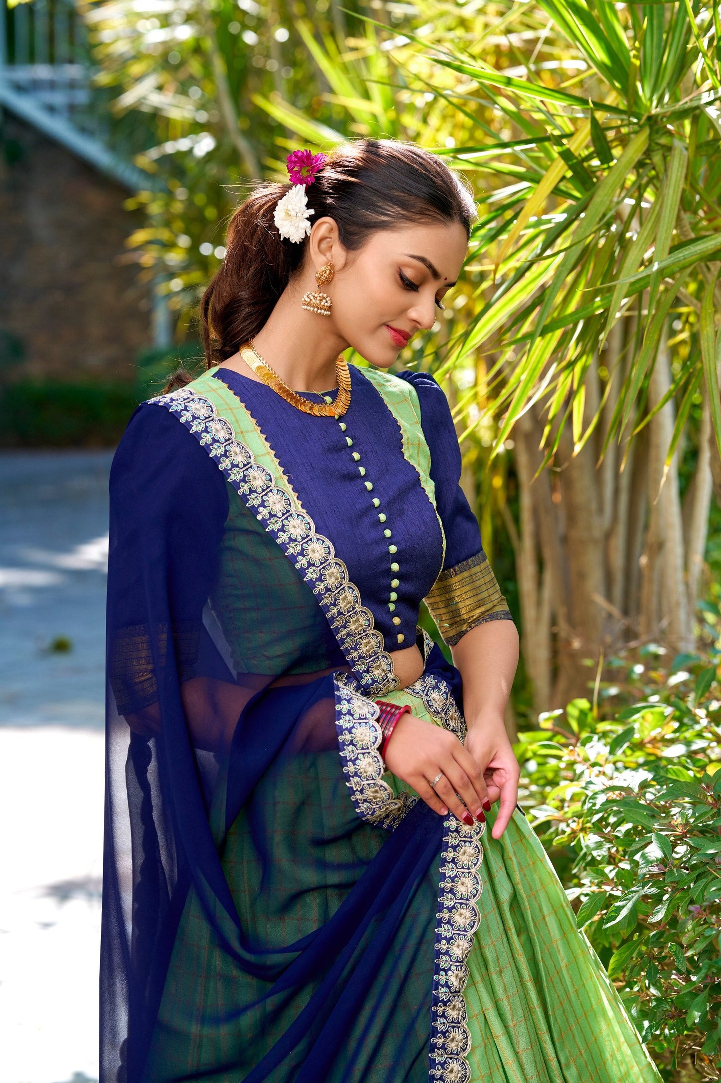 Pista Traditional Zari Chex Lehenga