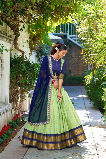 Pista Traditional Zari Chex Lehenga