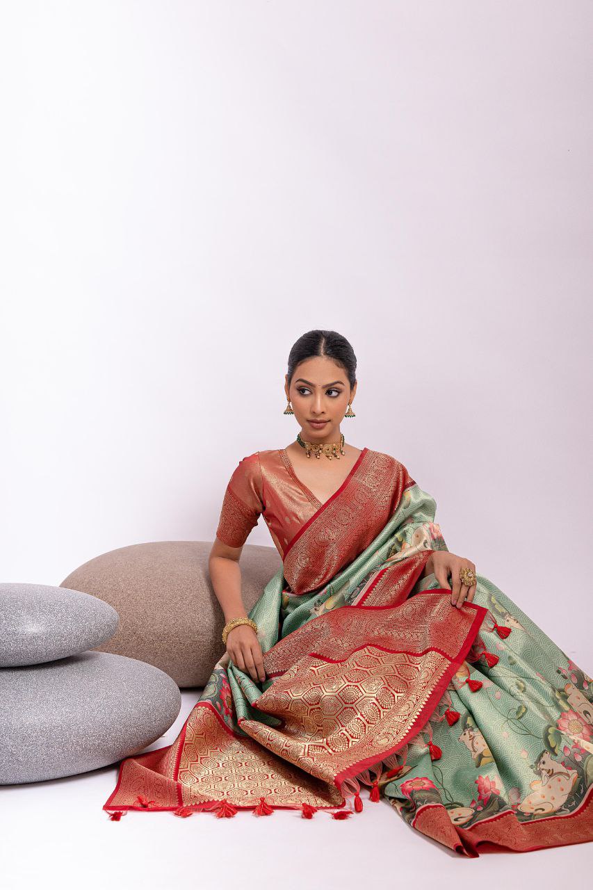 Pista Wedding Wear Kanjivaram Silk Saree