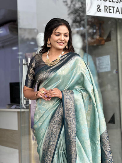 Sky Wedding Wear Soft Silk Saree