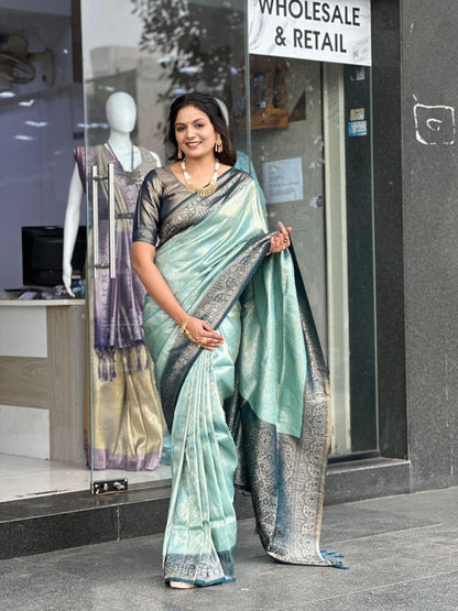 Sky Wedding Wear Soft Silk Saree