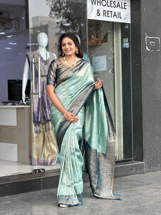 Sky Wedding Wear Soft Silk Saree
