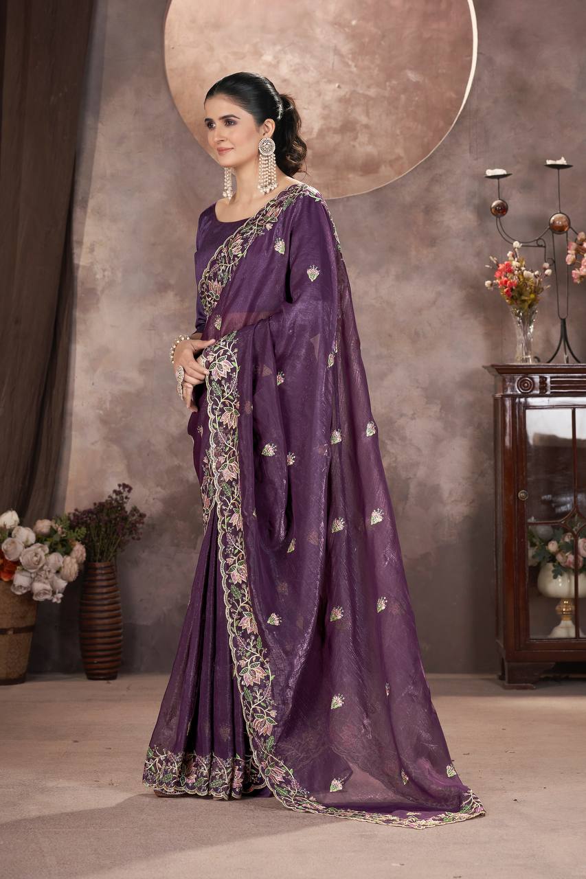 Plum Purple Gold Crunchy Silk Saree
